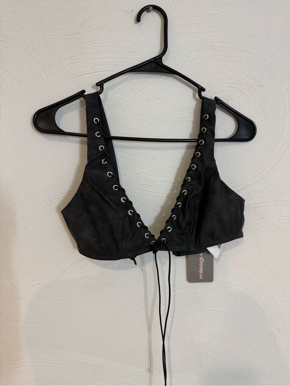Missguided Black Lace-Up Crop Bralette